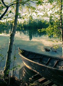 Row boat on lake